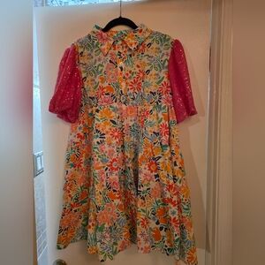 Floral Mini Dress with Pink Sleeves